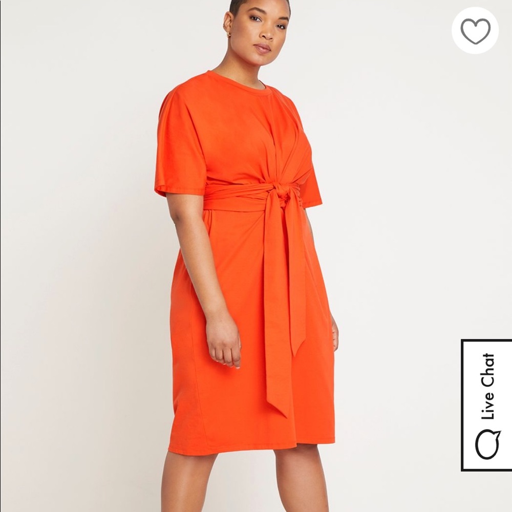 Near-New Eloquii Cross Front Flutter Sleeve Dress in Peppery Vermillion